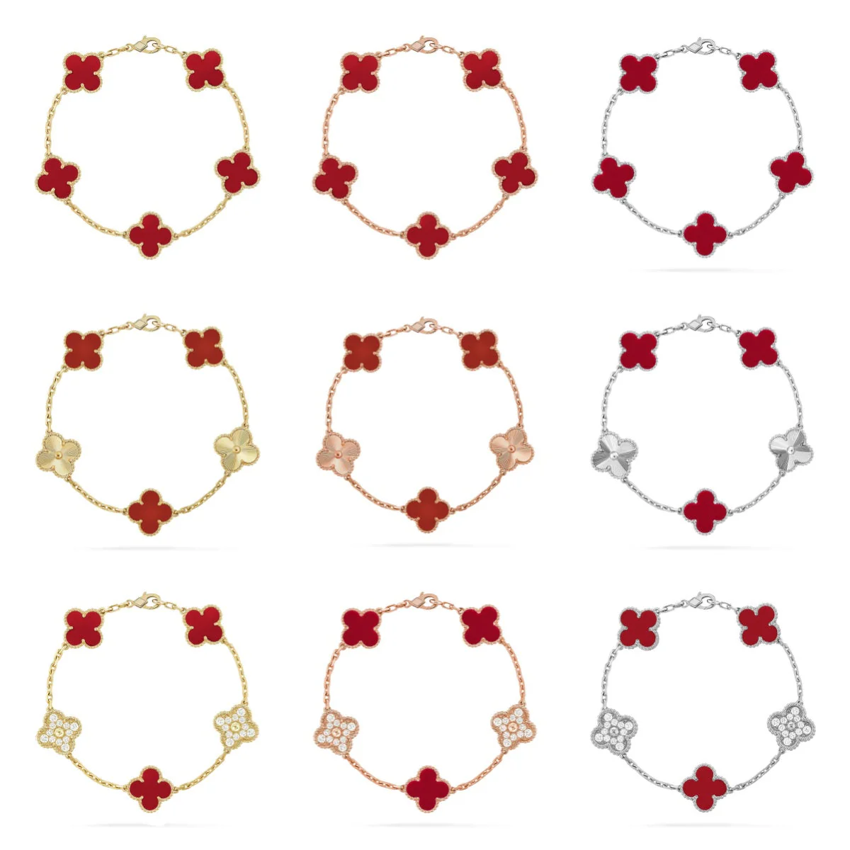 [⭐JeweliWhal] CLOVER 5 MOTIF RED CORNELIAN BRACELET COLLECTION