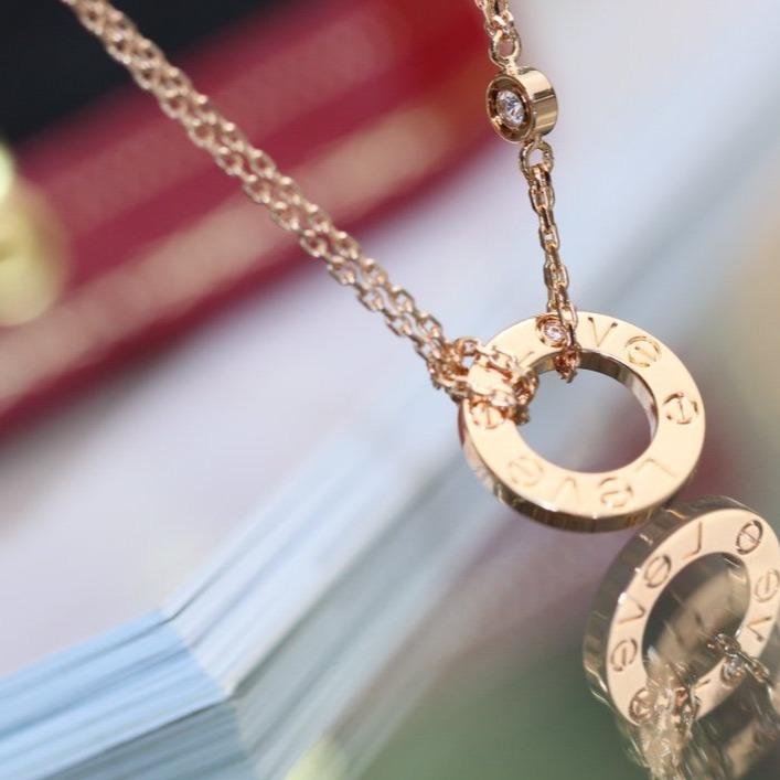 [⭐JeweliWhal]LOVE NECKLACE ADJUSTABLE ROSE GOLD 2 DIAMOND