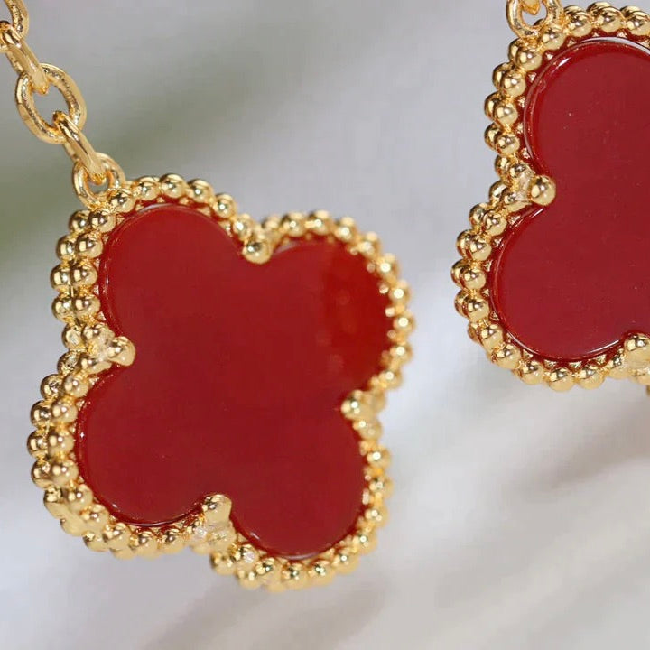 [⭐JeweliWhal]CLOVER  2 MOTIF  TIGER EYE CARNELIAN EARRINGS