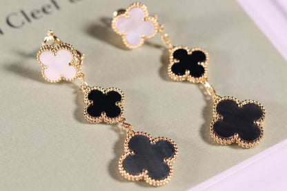 [⭐JeweliWhal]CLOVER EARRINGS GOLD ONYX MOP 3 MOTIF