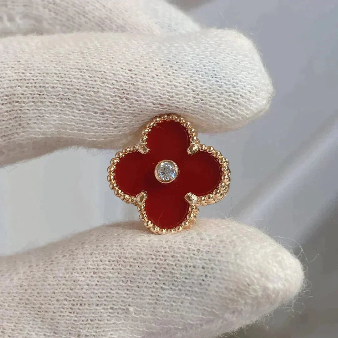 [⭐JeweliWhal]CLOVER MEDIUM 1 MOTIFS CARNELIAN  DIAMOND earrings