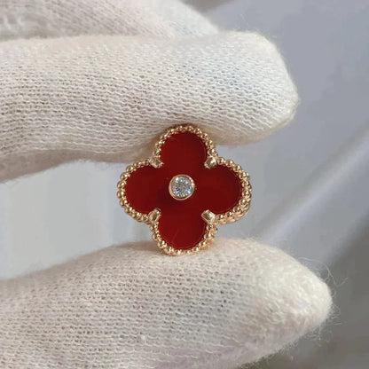 [⭐JeweliWhal]CLOVER MEDIUM 1 MOTIFS CARNELIAN  DIAMOND earrings