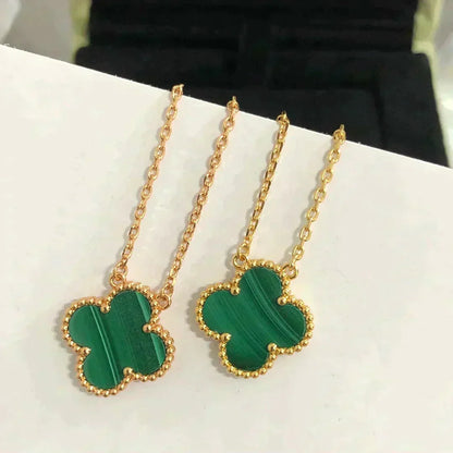 [⭐JeweliWhal]CLOVER 15MM MALACHITE SINGLE FLOWER  NECKLACE
