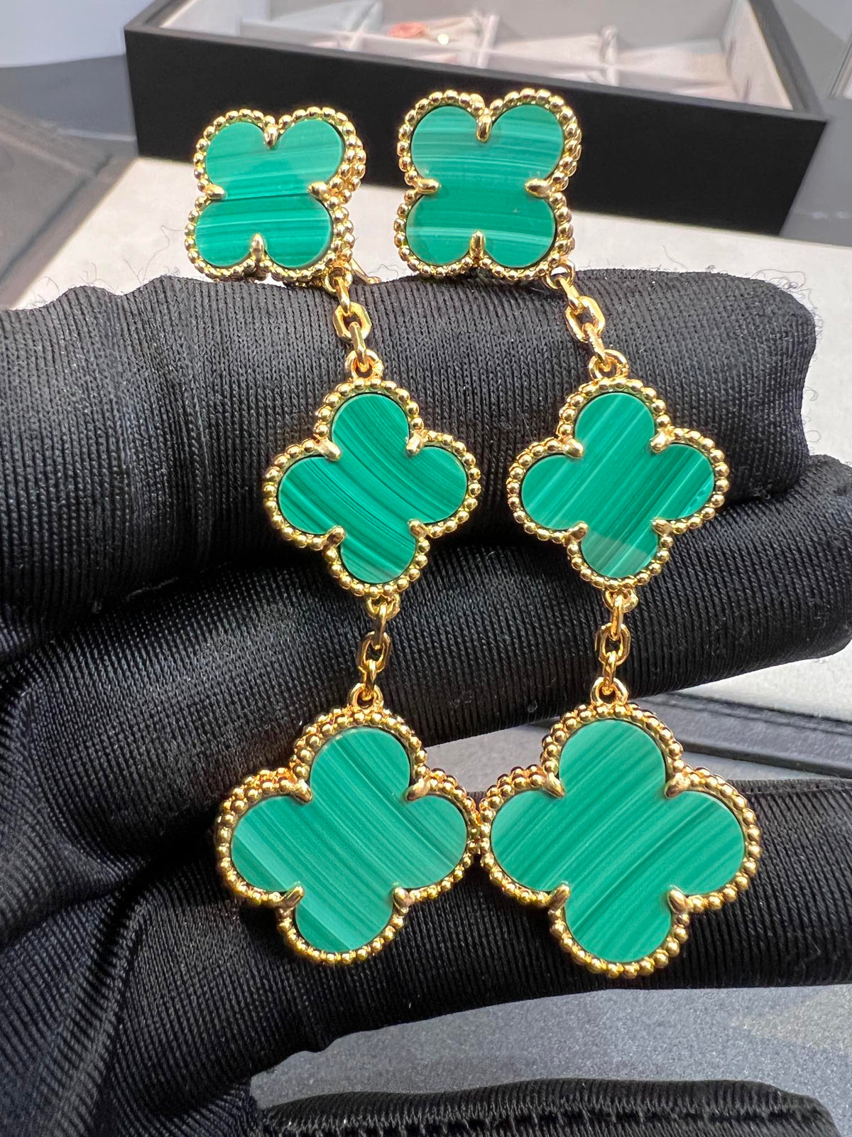 [⭐JeweliWhal]CLOVER MALACHITE 3 MOTIFS GOLD