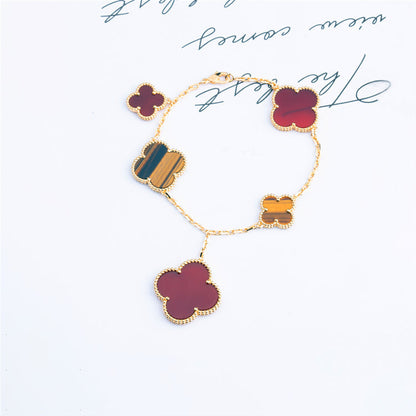 [⭐JeweliWhal]CLOVER BRACELET 5 MOTIFS CARNELIAN TIGER EYE