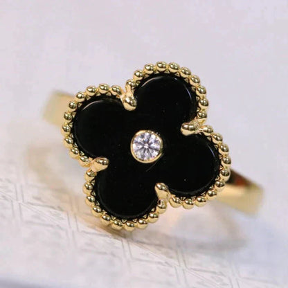 [⭐JeweliWhal]CLOVER ONYX RING GOLD DIAMOND