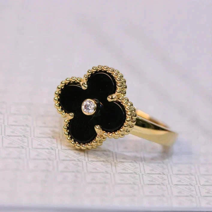 [⭐JeweliWhal]CLOVER ONYX RING GOLD DIAMOND