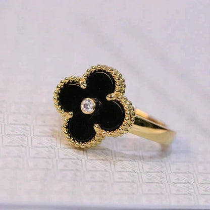 [⭐JeweliWhal]CLOVER ONYX RING GOLD DIAMOND
