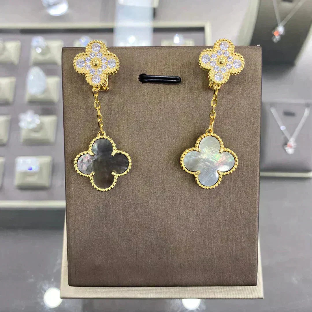 [⭐JeweliWhal]CLOVER  2 MOTIFS  DIAMOND  EARRINGS (MULTIPLE CHOICESç´