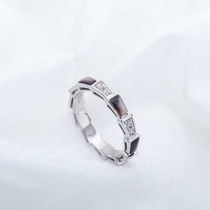 [⭐JeweliWhal]SERPENTI RING SILVER  DIAMOND BLACK MOP 3MM
