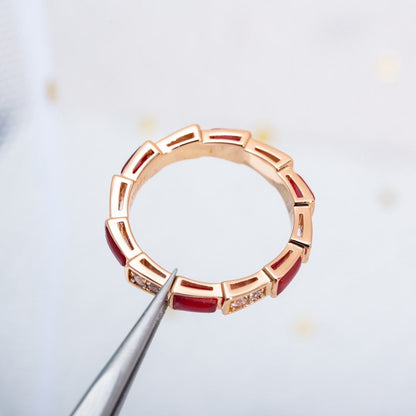 [⭐JeweliWhal]SERPENTI RING PINK GOLD CARNELIAN DIAMOND 3MM