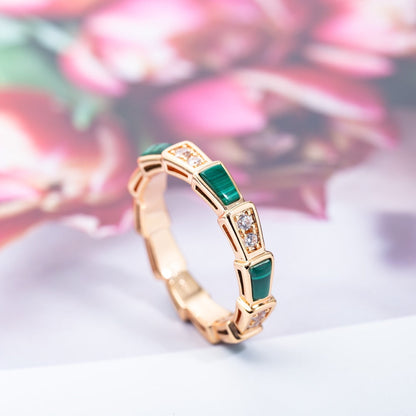 [⭐JeweliWhal]SERPENTI RING PINK GOLD MALACHITE DIAMOND 3MM