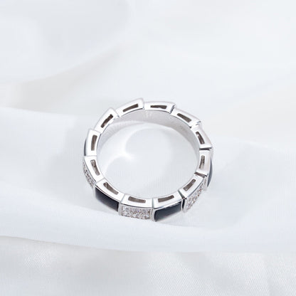 [⭐JeweliWhal]SERPENTI RING SILVER DIAMOND BLACK MOP 4MM