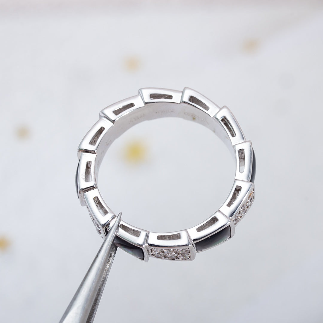 [⭐JeweliWhal]SERPENTI RING SILVER DIAMOND BLACK MOP 4MM