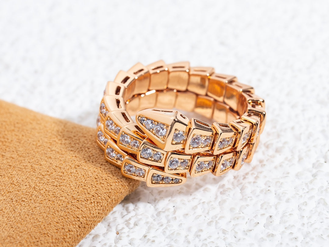 [⭐JeweliWhal]SERPENTI RING PINK GOLD DIAMOND DOUBLE ROW