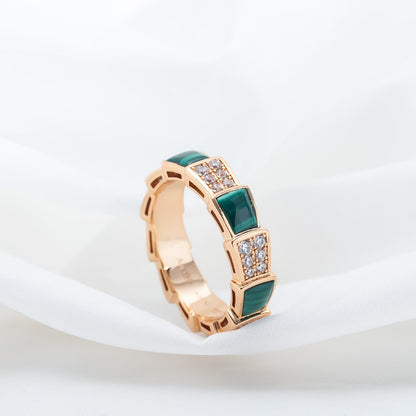 [⭐JeweliWhal]SERPENTI RING PINK GOLD MALACHITE DIAMOND PAVED 4MM