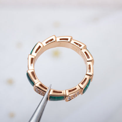 [⭐JeweliWhal]SERPENTI RING PINK GOLD MALACHITE DIAMOND PAVED 4MM