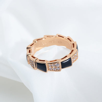 [⭐JeweliWhal]SERPENTI RING PINK GOLD BLACK MOP DIAMOND PAVED 4MM