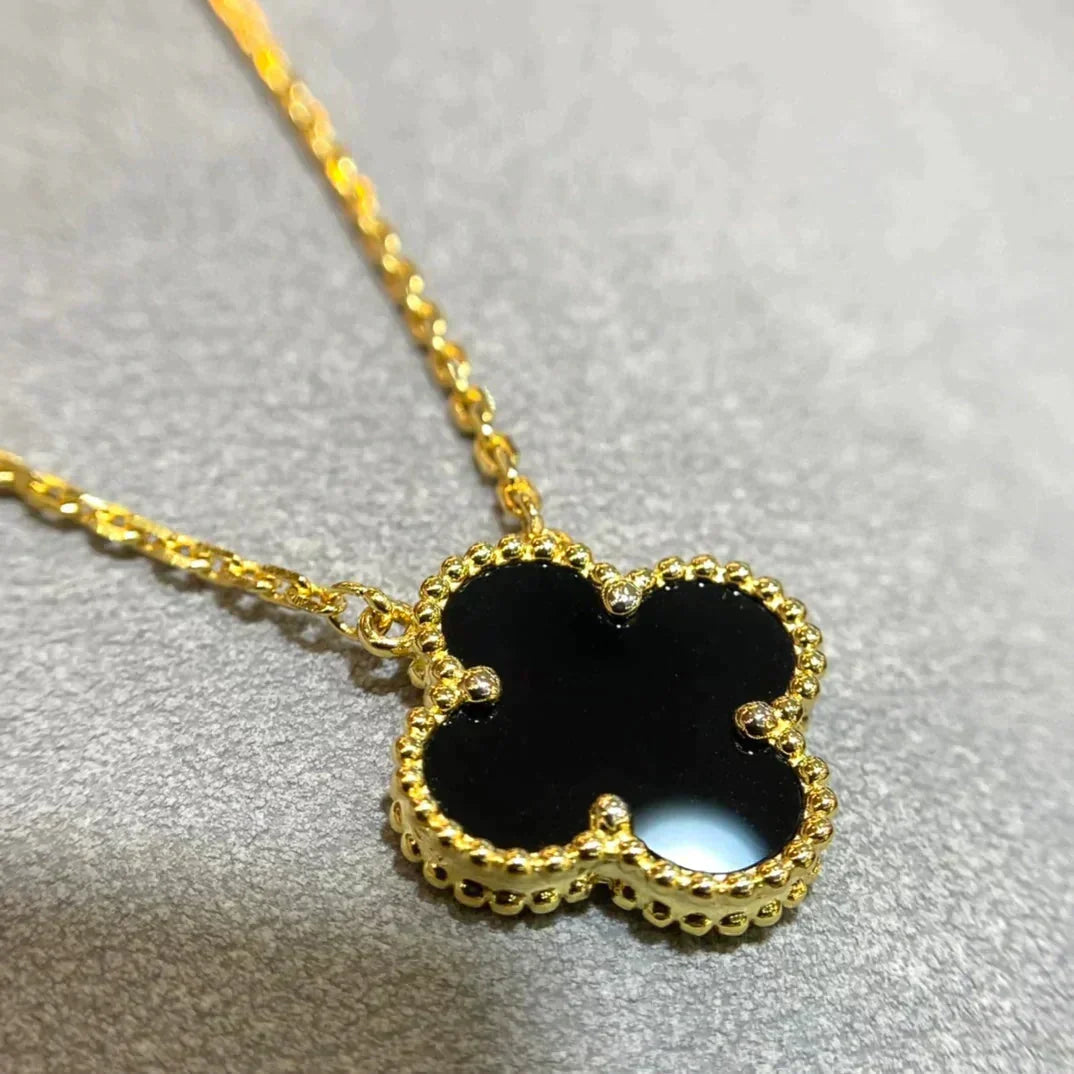 [⭐JeweliWhal]CLOVER 15MM BLACK ONYX SINGLE FLOWER NECKLACE