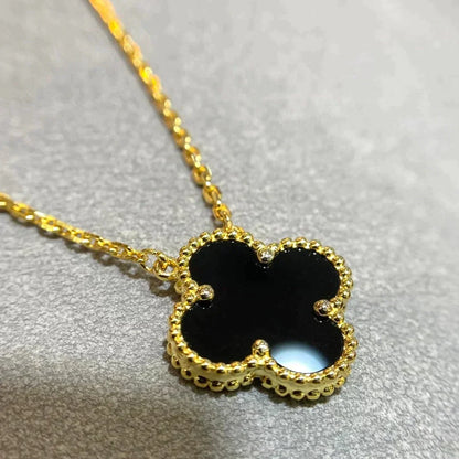 [⭐JeweliWhal]CLOVER 15MM BLACK ONYX SINGLE FLOWER NECKLACE