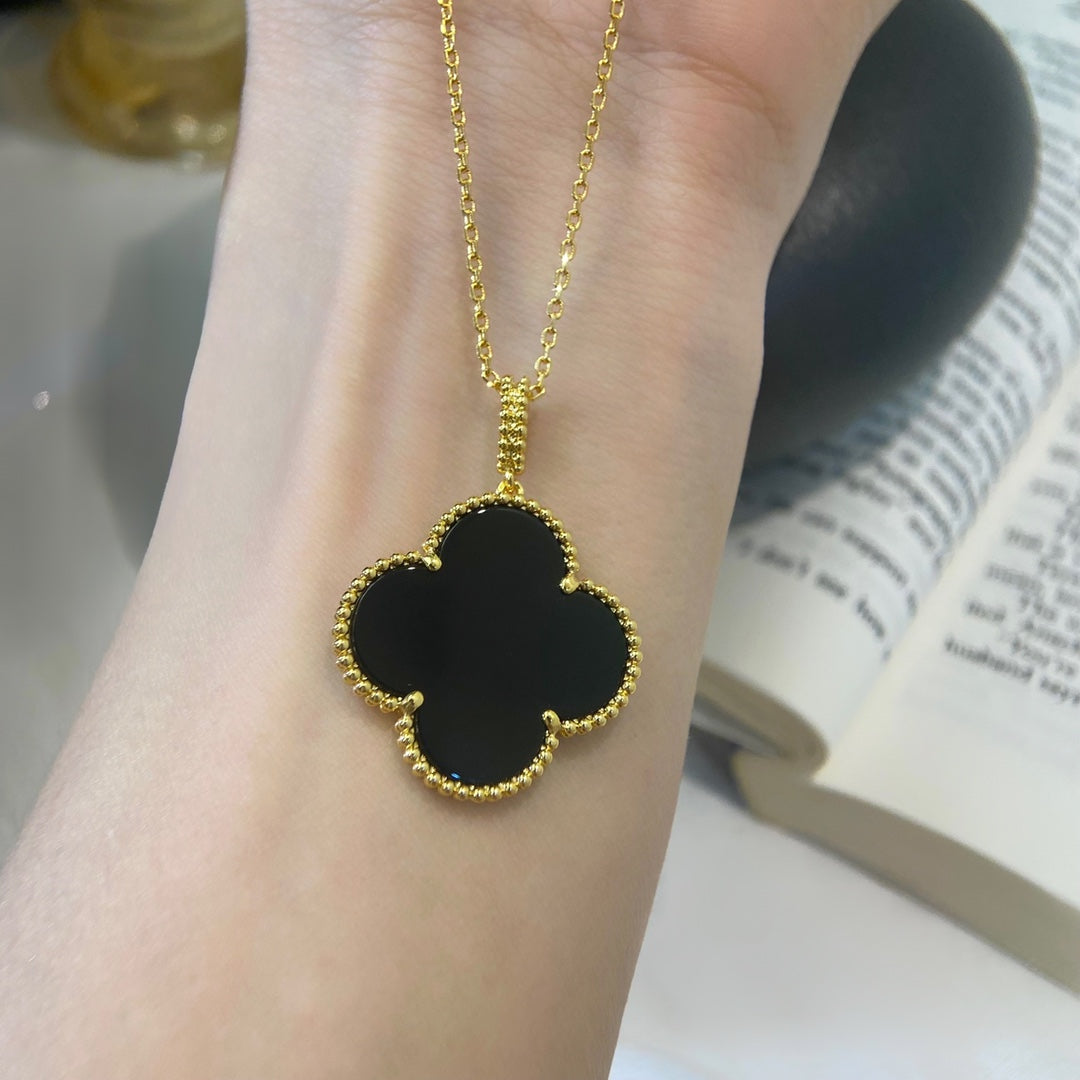 [⭐JeweliWhal]CLOVER 25MM NECKLACE GOLD ONYX
