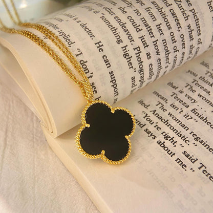 [⭐JeweliWhal]CLOVER 25MM NECKLACE GOLD ONYX