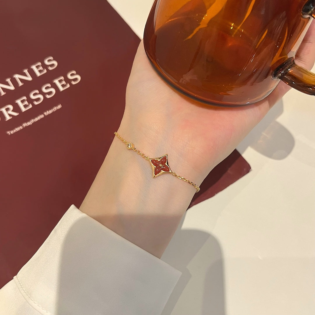 [⭐JeweliWhal]COLOR STAR CARNELIAN PINK GOLD DIAMOND BRACELET