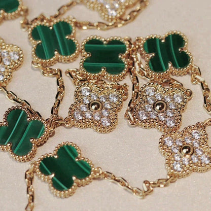 [⭐JeweliWhal]CLOVER 20 MOTIFS MALACHITE DIAMOND NECKLACE