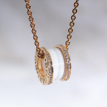 [⭐JeweliWhal]ZERO 1 WHITE CERAMIC PINK GOLD DIAMOND NECKLACE