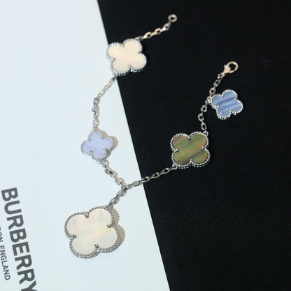 [⭐JeweliWhal]CLOVER BRACELET 5 MOTIFS MOP CHALCEDONY SILVER