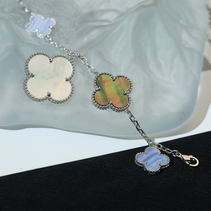[⭐JeweliWhal]CLOVER BRACELET 5 MOTIFS MOP CHALCEDONY SILVER