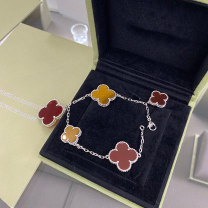 [⭐JeweliWhal]CLOVER 5 MOTIFS SIVLER CARNELIAN TIGER EYE BRACELET