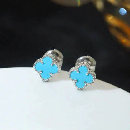 [⭐JeweliWhal]CLOVER MINI 9.5MM ONYX STUD EARRINGS SILVER