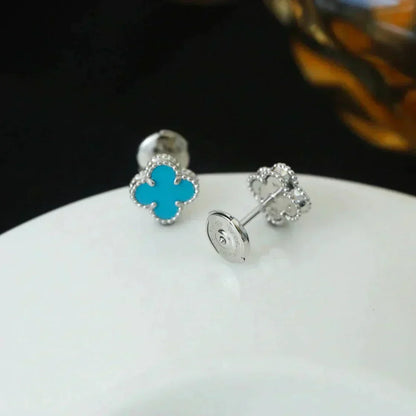 [⭐JeweliWhal]CLOVER MINI 9.5MM ONYX STUD EARRINGS SILVER