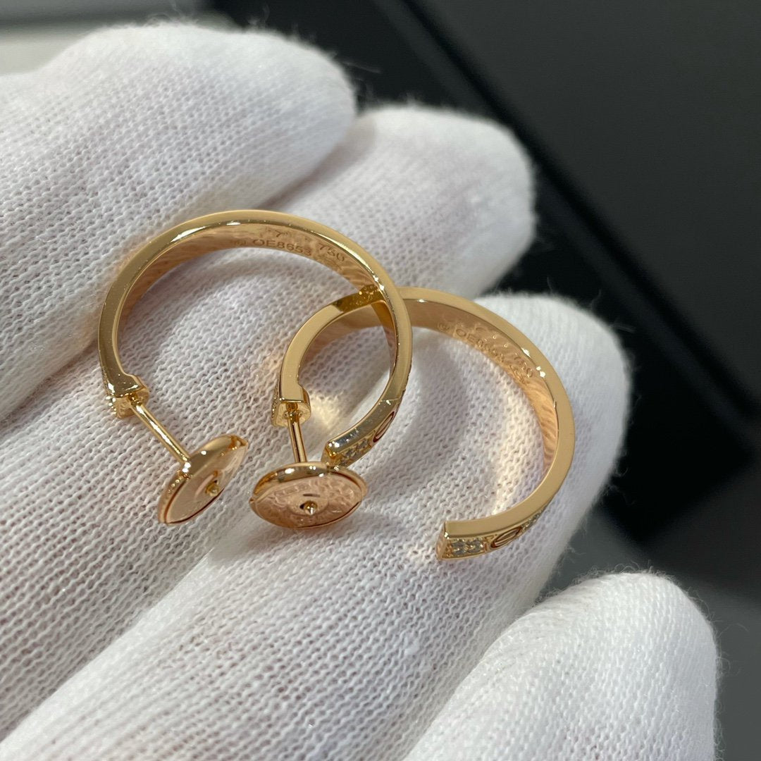 [⭐JeweliWhal]LOVE DIAMOND PINK GOLD HOOP EARRINGS