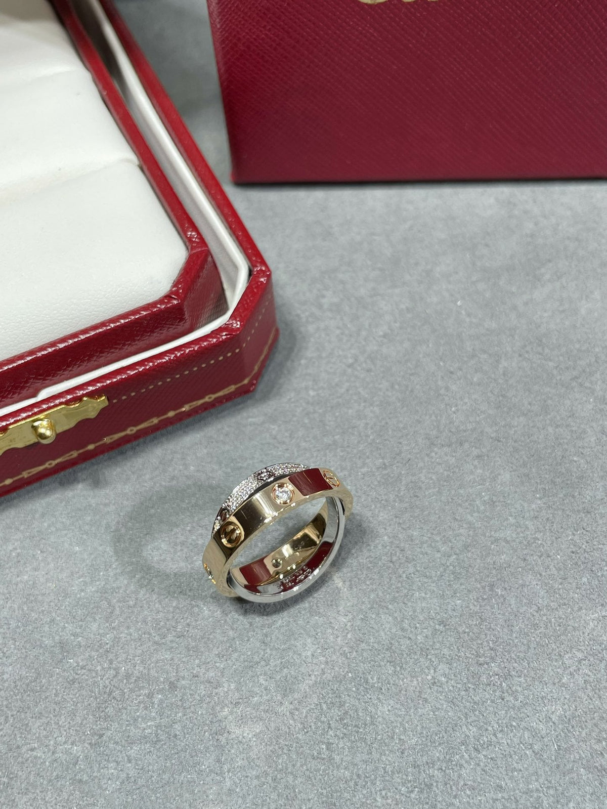 [⭐JeweliWhal]LOVE PINK GOLD SILVER DIAMOND DOUBLE RING