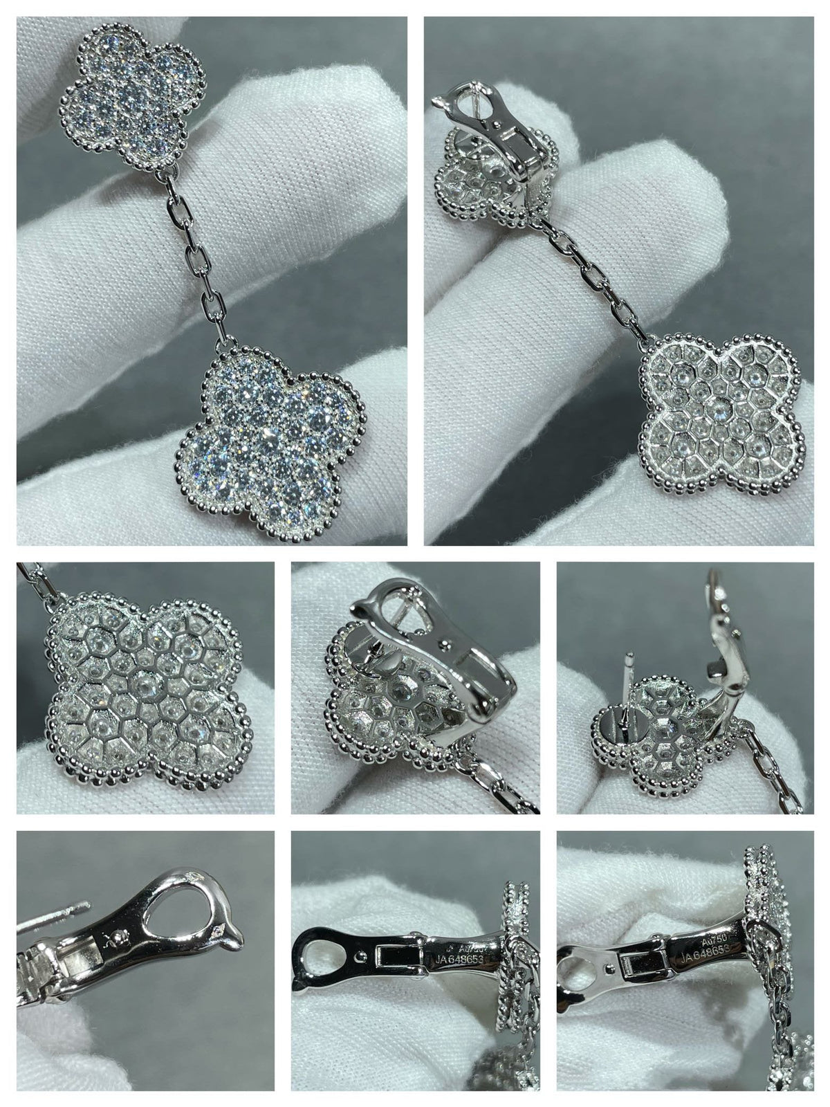 [⭐JeweliWhal]CLOVER 2 MOTIFS DIAMOND PAVED SILVER EARRINGS