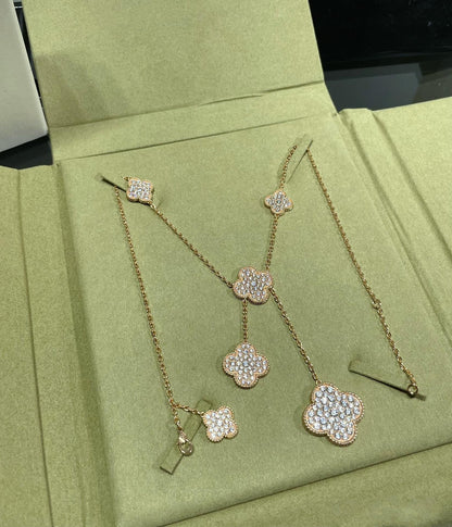 [⭐JeweliWhal]CLOVER 6 MOTIF DIAMOND PAVED NECKLACE