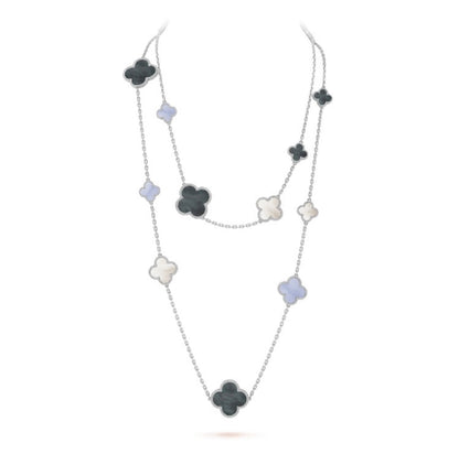 [⭐JeweliWhal]CLOVER 16 MOTIF CHALCEDONY MOP SILVER NECKLACE
