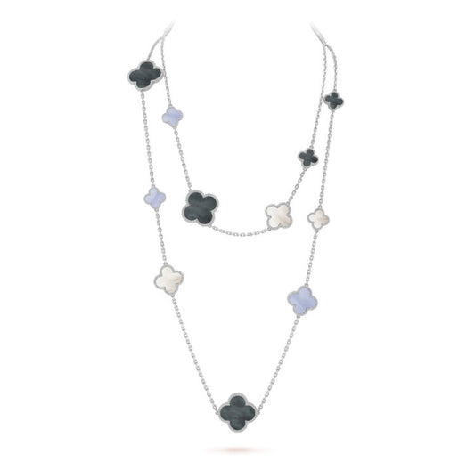 [⭐JeweliWhal]CLOVER 16 MOTIF CHALCEDONY MOP SILVER NECKLACE