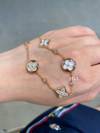 [⭐JeweliWhal]STAR AND SUN 4 MOTIF WHITE MOP PINK GOLD BRACELET