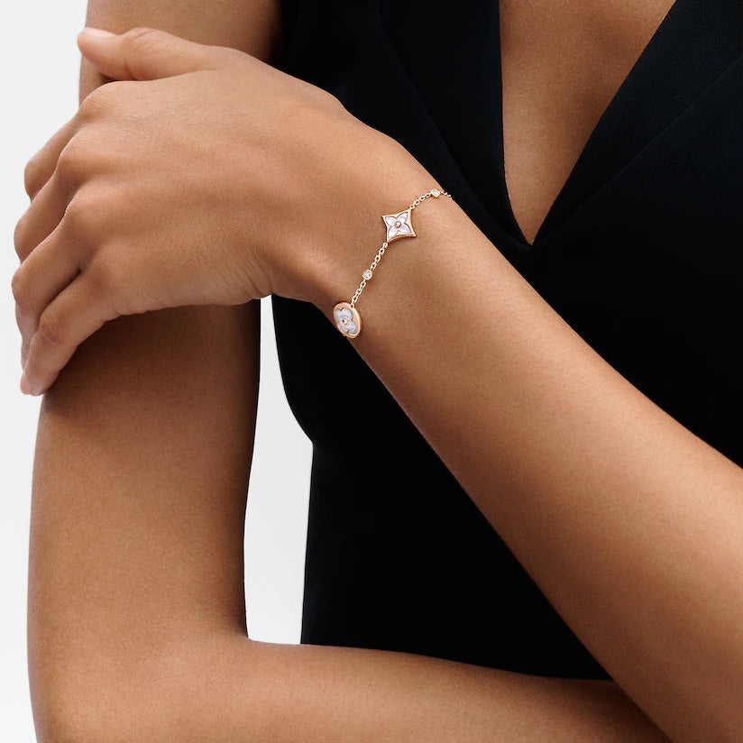 [⭐JeweliWhal]STAR AND SUN 4 MOTIF WHITE MOP PINK GOLD BRACELET