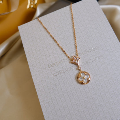 [⭐JeweliWhal]STAR AND SUN WHITE MOP 2 MOTIF PINK GOLD NECKLACE