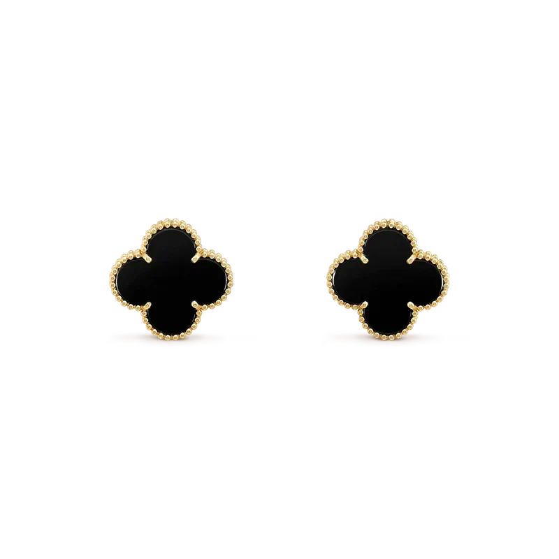[⭐JeweliWhal]CLOVER MEDIUM 1 MOTIFS  ONYX STUD EARRINGS