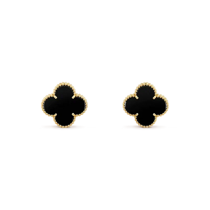 [⭐JeweliWhal]CLOVER MEDIUM 1 MOTIFS  ONYX STUD EARRINGS