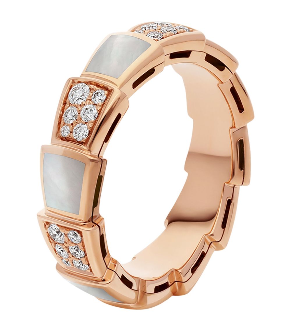 [⭐JeweliWhal]SERPENTI RING PINK GOLD MOP DIAMOND PAVED 4MM