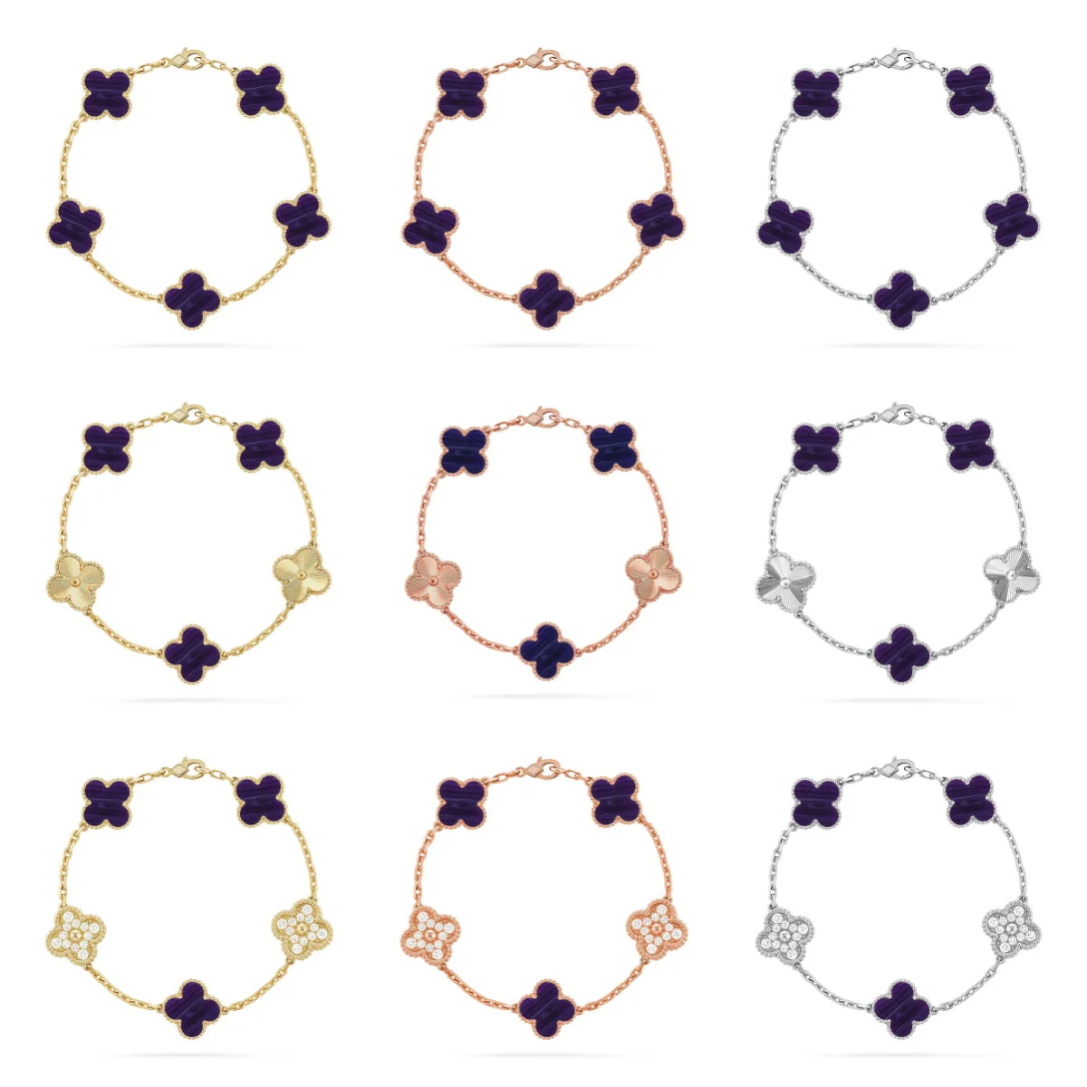 [⭐JeweliWhal]CLOVER 5 MOTIF PURPLE STRIPES BRACELET COLLECTION