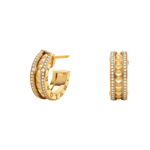 [⭐JeweliWhal]ZERO 1 ROCK GOLD EARRINGS WITH STUDDED SPIRAL AND PAVED DIAMONDS