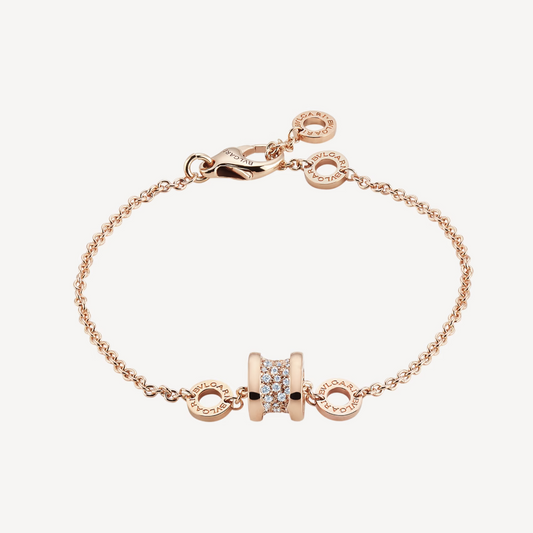 [⭐JeweliWhal]ZERO 1 SOFT PINK GOLD WITH PAVED DIAMONDS ON THE SPIRAL BRACELET