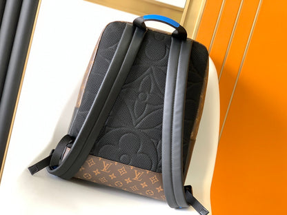 DEAN BACKPACK 42 IN BLUE AND BROWN MONOGRAM CANVAS